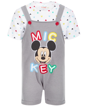 Disney Baby Boys 2-Pc Mickey-Print Shortall & Printed T-Shirt Set