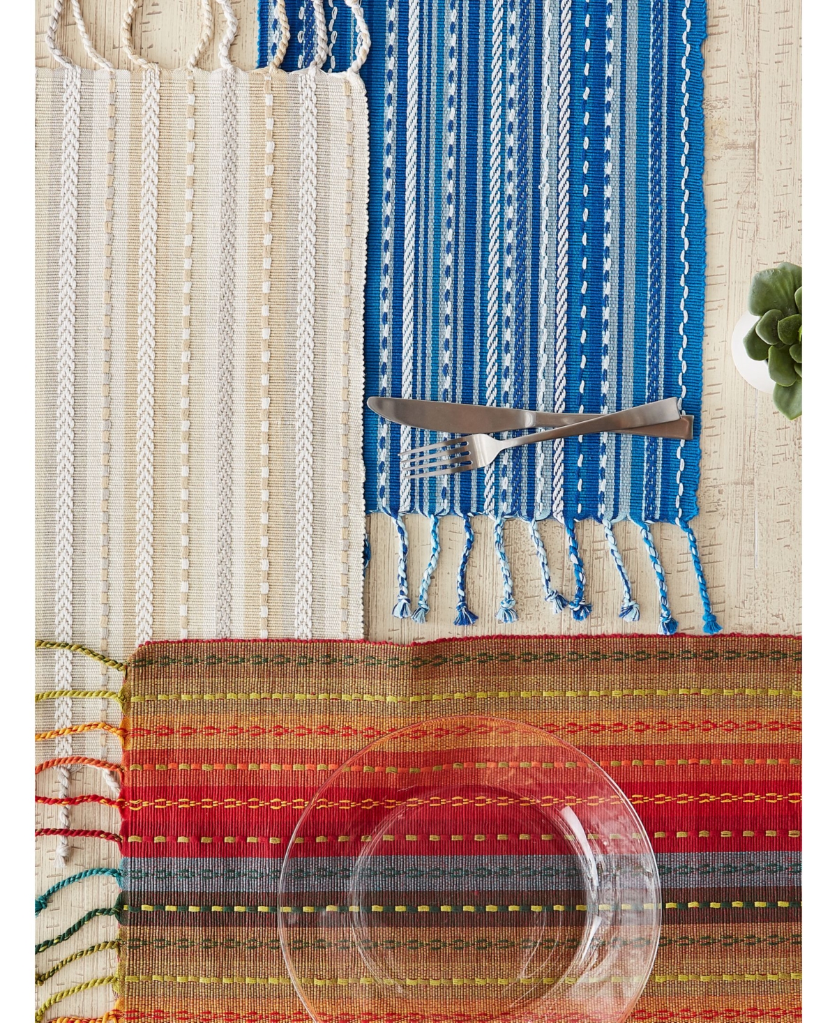 Design Imports Stripe with Fringe Placemat, Set of 6