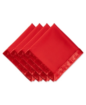 Design Imports Design Import Velvet Trimmed Napkin, Set Of 4 In Red