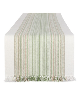 Shop Design Imports Striped Fringed Table Runner, 14" X 72" In Thyme
