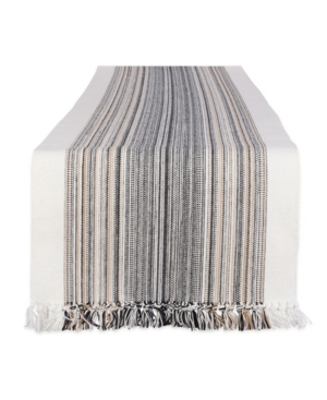 Design Imports Striped Fringed Table Runner, 14" X 72" In Black
