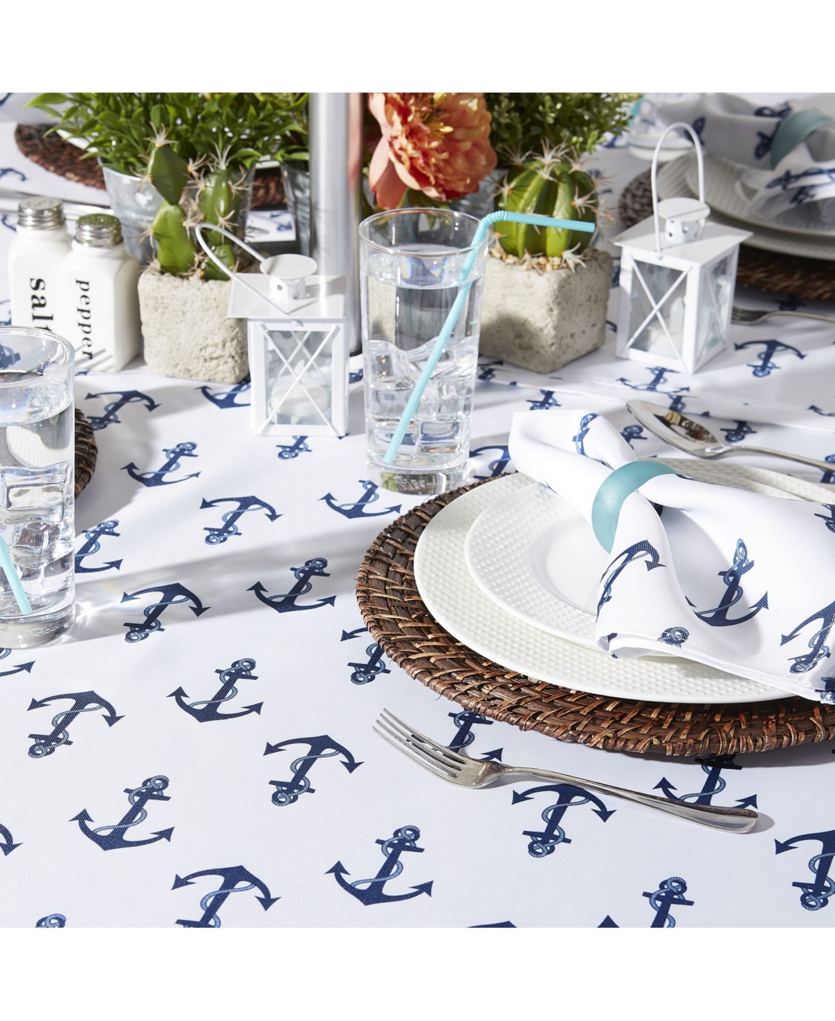 Design Imports Anchors Print Outdoor Tablecloth with Zipper, 60