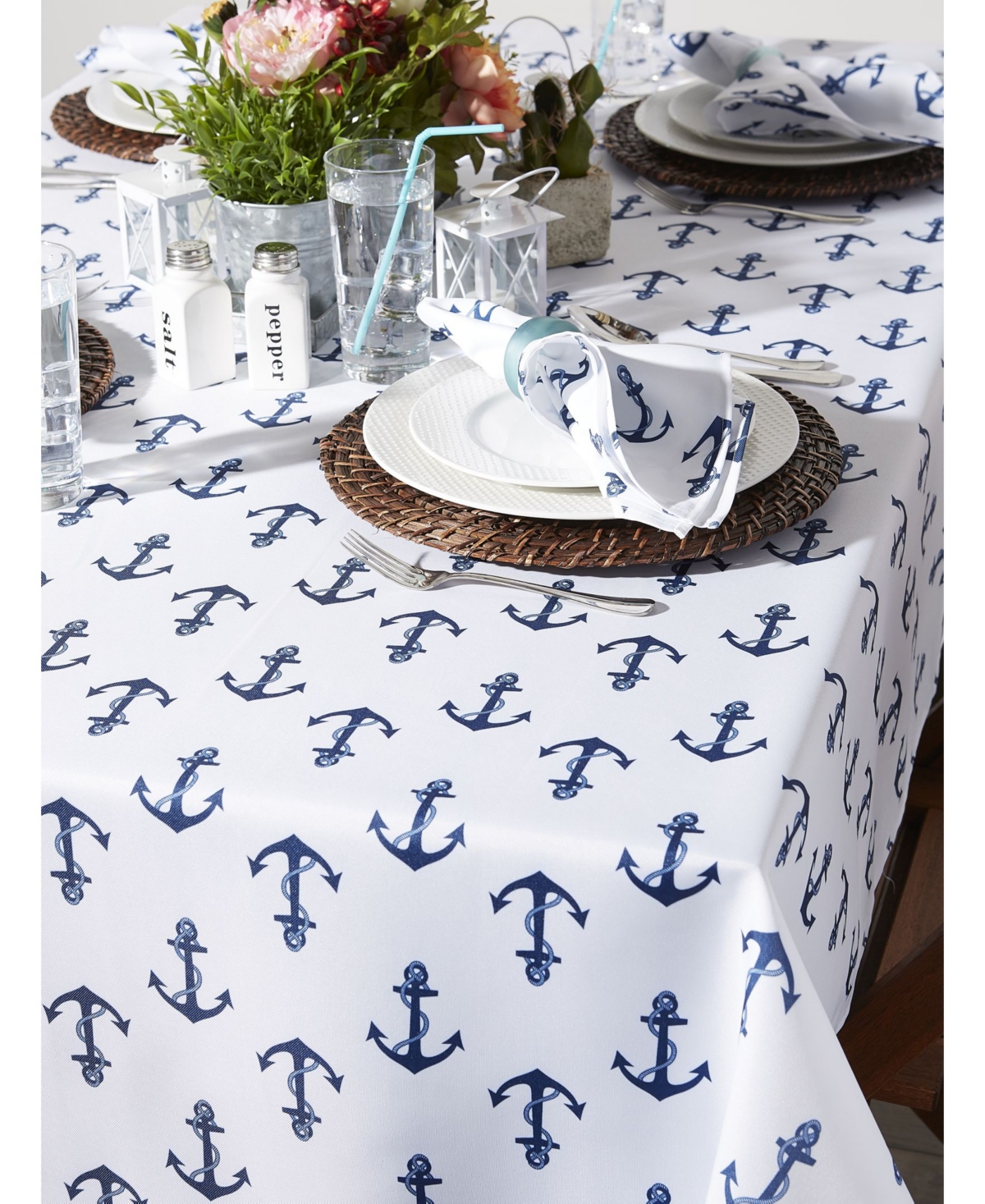 Design Imports Anchors Print Outdoor Tablecloth, 60