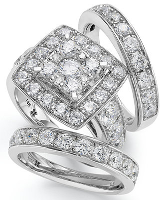 Macy&#39;s 14k White Gold Diamond Bridal Ring Set (4 ct. t.w.) & Reviews - Rings - Jewelry & Watches ...