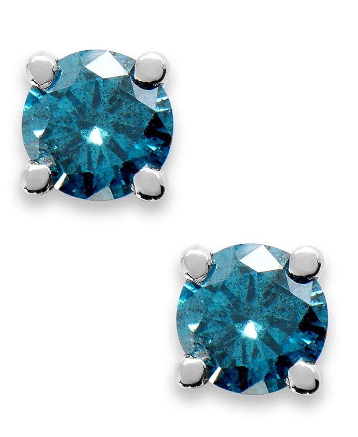 Macy's - 10K White Gold Blue Diamond Round Stud Earrings (1/5 ct. t.w.)