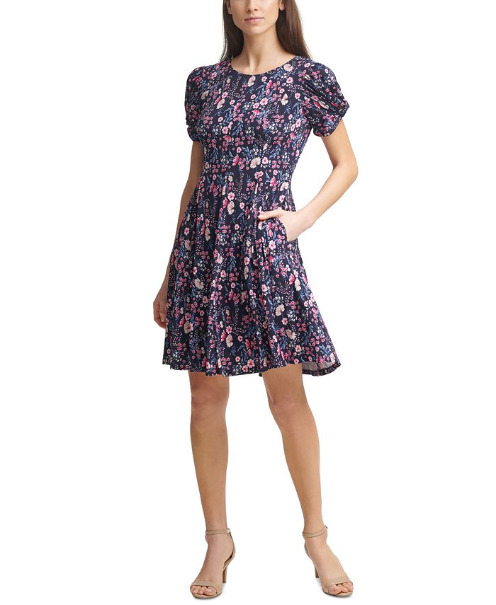 Jessica Howard Petite Puff-Sleeve Fit & Flare Dress - Macy's