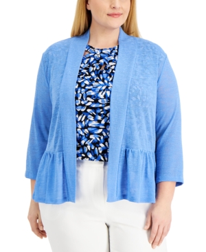 Kasper Plus Size Open-Front Peplum Cardigan