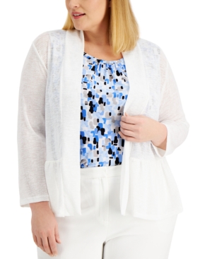 Kasper Plus Size Open-Front Peplum Cardigan