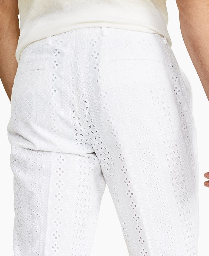 white eyelet pants