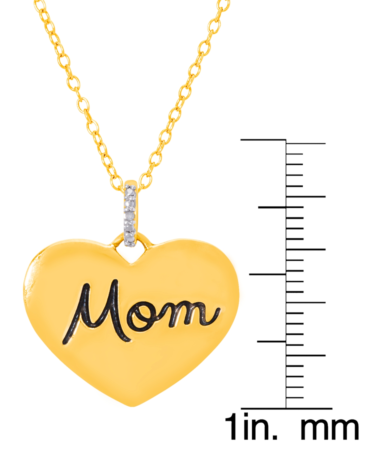 Diamond Accent Black Script Engraved Mom Heart Pendant Necklace in 14kPlate - Gold