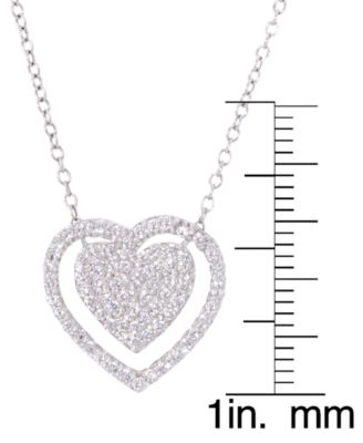 Cubic Zirconia Double Heart Necklace 18" in Silver Plate