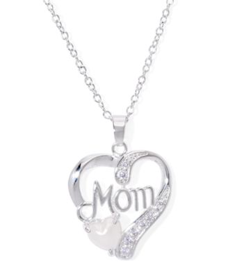 Simulated Blue Topaz Birthstone Mom Heart Pendant 18" Necklace in Silver Plate