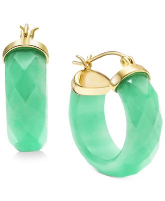Macy's - Dyed Green Jade Small Hoop Earrings in 14k Gold-Plated Sterling Silver, 1"