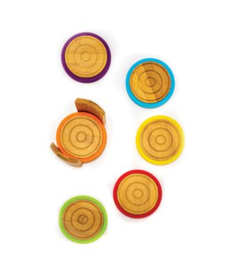 Bamboo 6 Piece Coaster Set with Silicone Rims