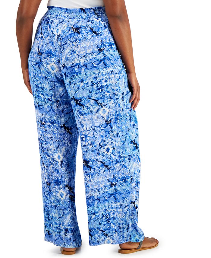JM Collection Plus Size Ariana Printed Wide-Leg Pants, Created for Macy ...
