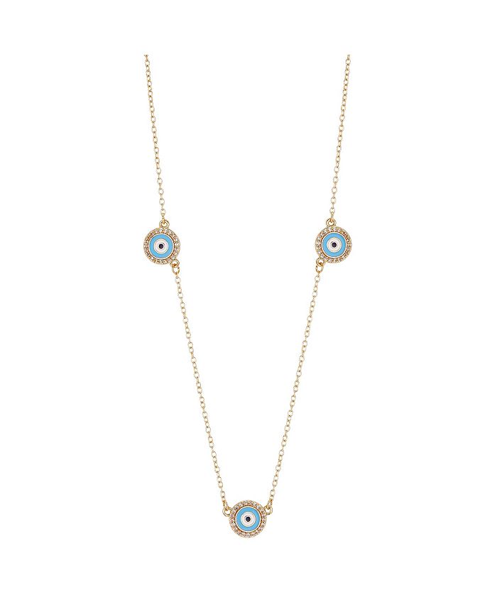 Unwritten - Gold Flash Plated Evil Eye Station Pendant Necklace
