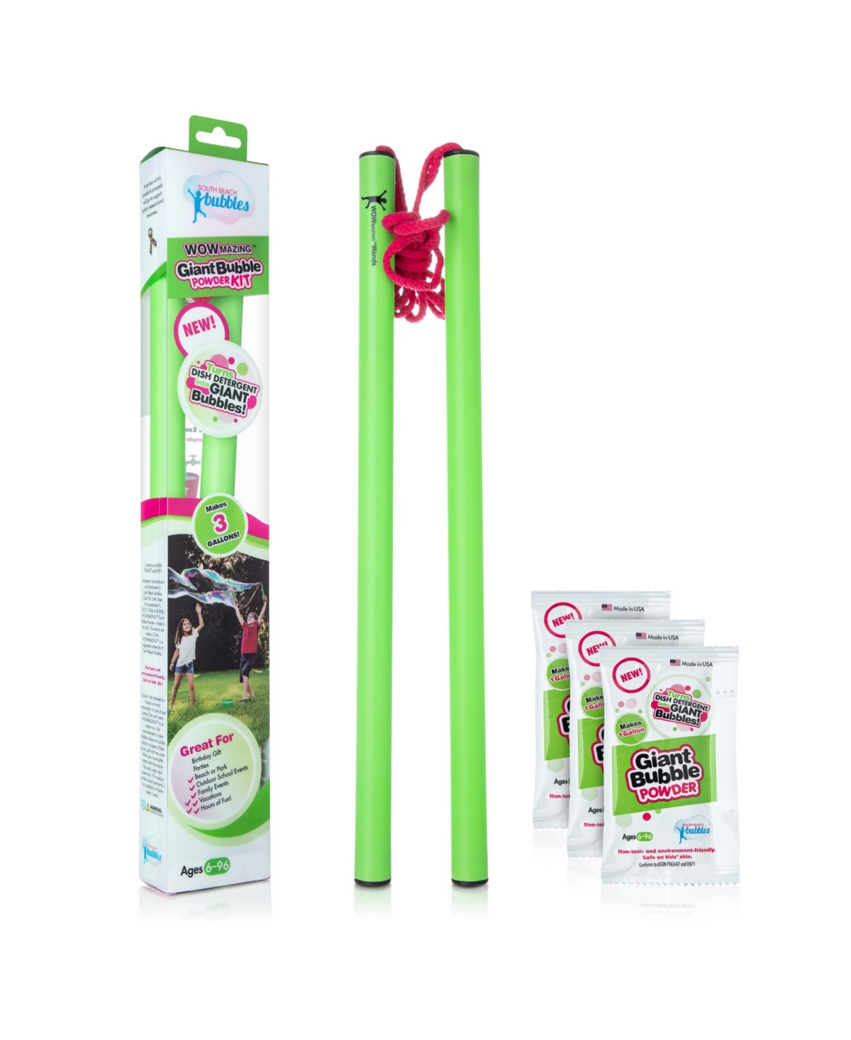 UPC 863130000025 product image for Wowmazing Giant Bubble Powder Kit With Wands and 3 Packets | upcitemdb.com