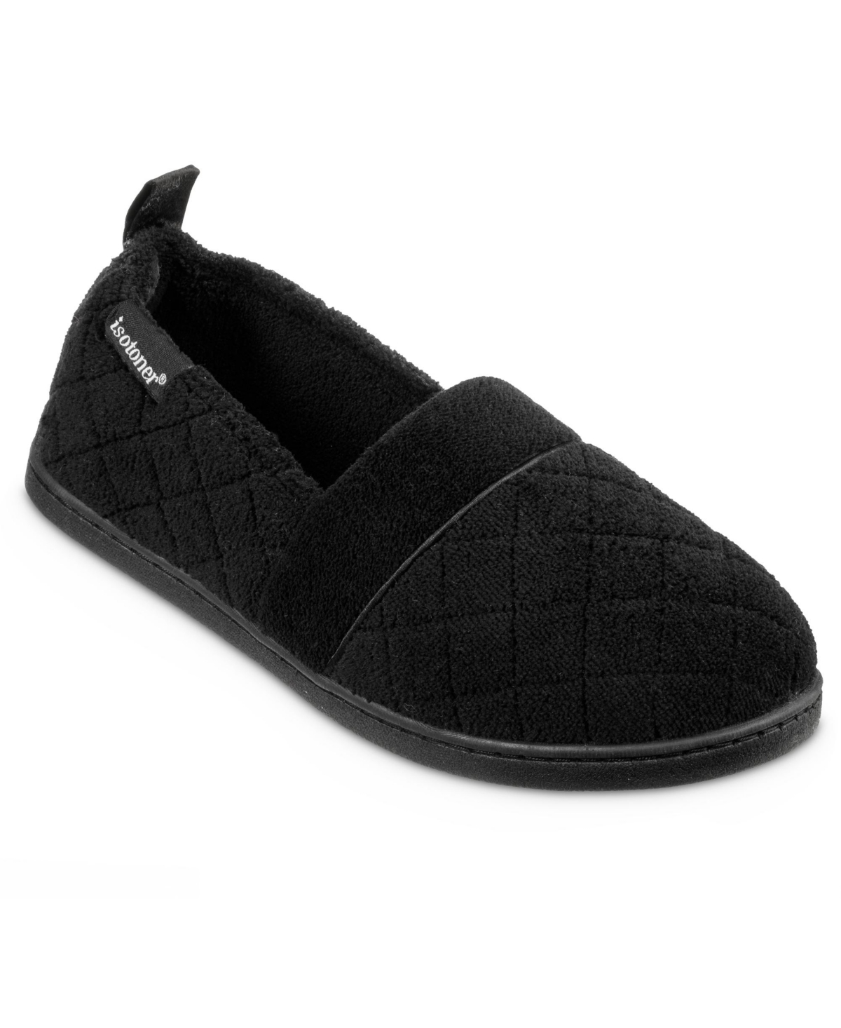 Quilted Memory Foam Microterry Slip On Slippers - Light Gray