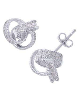Diamond Accent Love Knot Stud Earrings in Silver or 14k Gold Plate
