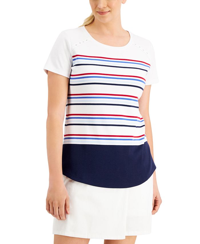 Karen Scott Women's Lady Stripe T-Shirt, Created for Macy's - ShopStyle