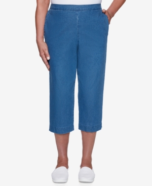 Shop Alfred Dunner Petite Classics Pull-on Capri Pants In Medium Denim