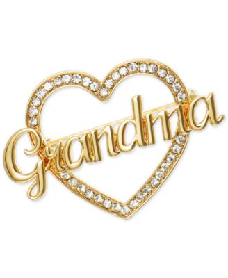 Charter Club - Gold-Tone Crystal Grandma Heart Pin