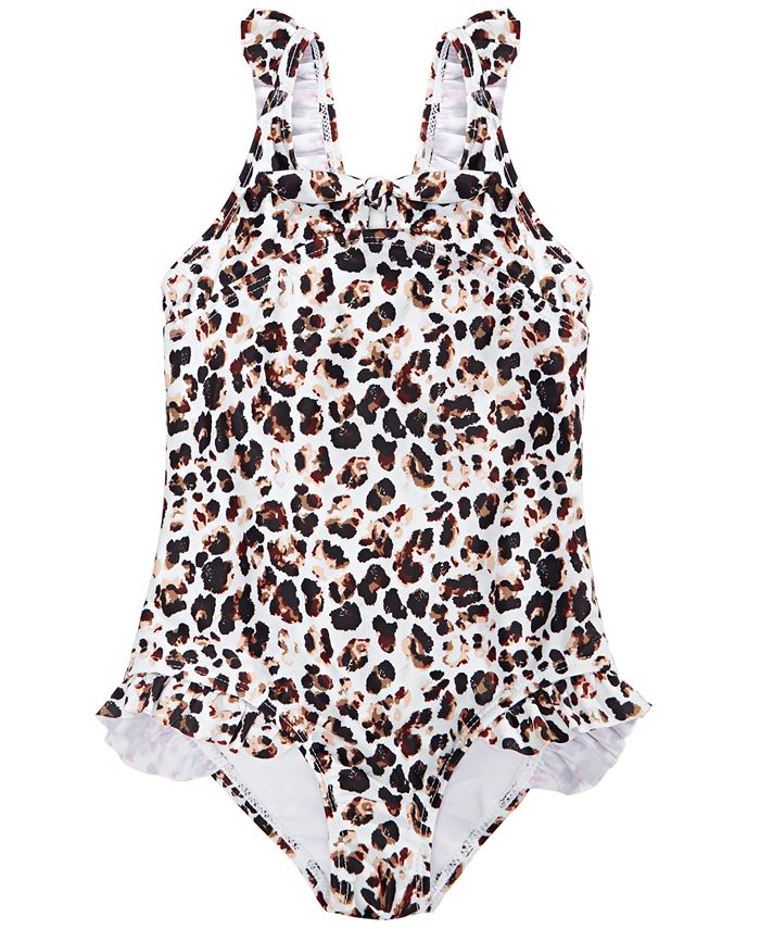 Sol Swimwear Little Girls Ruffled Leopard-Print 1-Pc. Swimsuit - Macy's