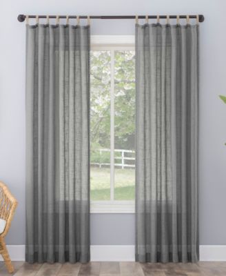 No. 918 Ceri Texture Jute Tabs Semi Sheer Tab Top Curtain Panel Collection In Soft Teal
