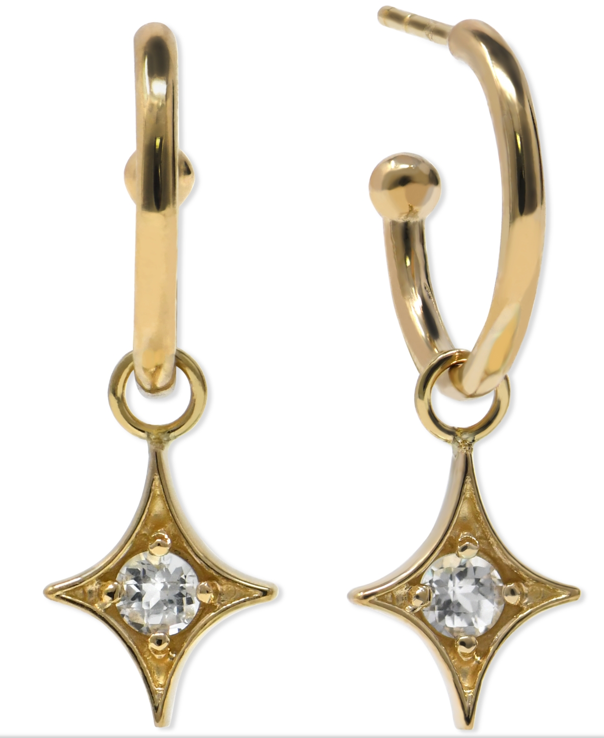White Topaz Star Dangle Hoop Earrings (1/3 ct. t.w.) in 14k Gold - Gold
