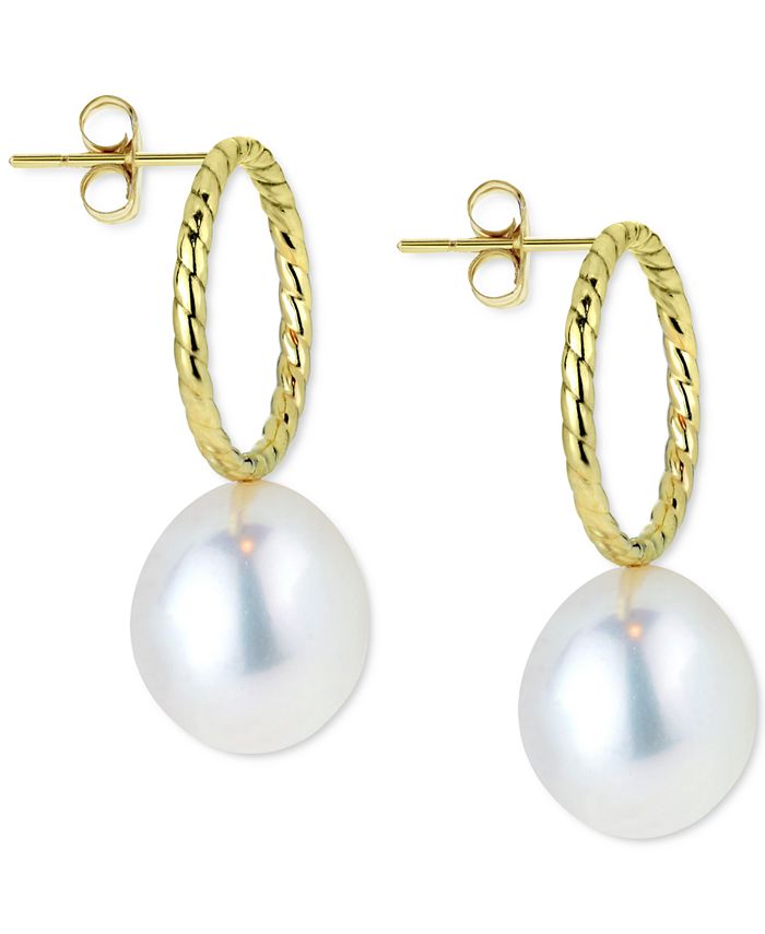 Macy's Cultured Freshwater Pearl (8mm) Circle Drop Earrings in 14k Gold ...
