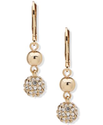 Anne Klein - Gold-Tone Pav&eacute; Fireball & Bead Double Drop Earrings