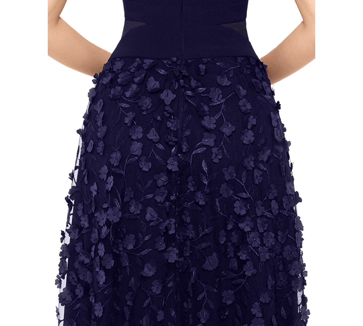 Xscape Flower-skirt Gown In Navy