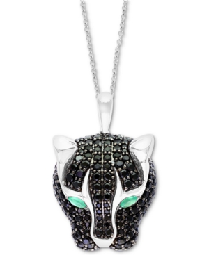Effy Collection Effy Black Spinel (4-1/2 Ct. T.w.) & Green Onyx Panther 18" Pendant Necklace In Sterling Silver