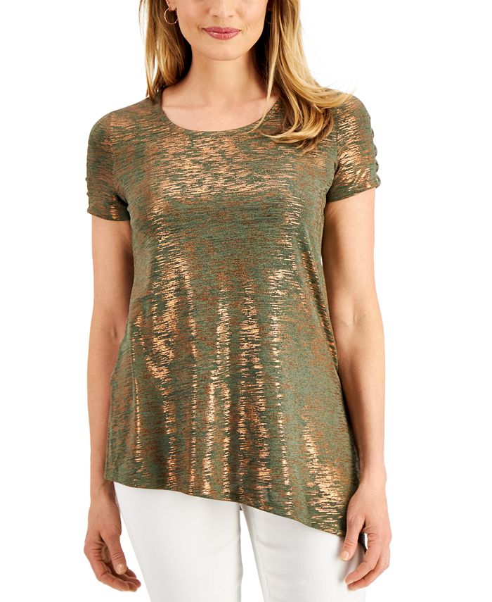 JM Collection Asymmetrical Metallic Top, Created for Macy's - Macy's