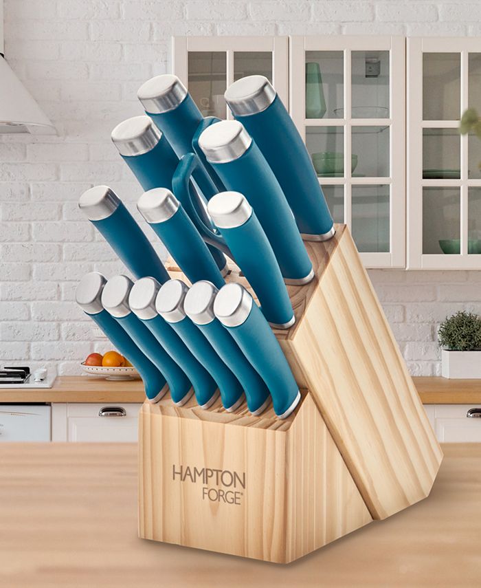 Macy's Hampton Epicure Teal 15Pc. Knife Block Set Macy's