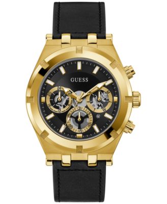 GUESS - Men's Black Leather Strap Watch 44mm