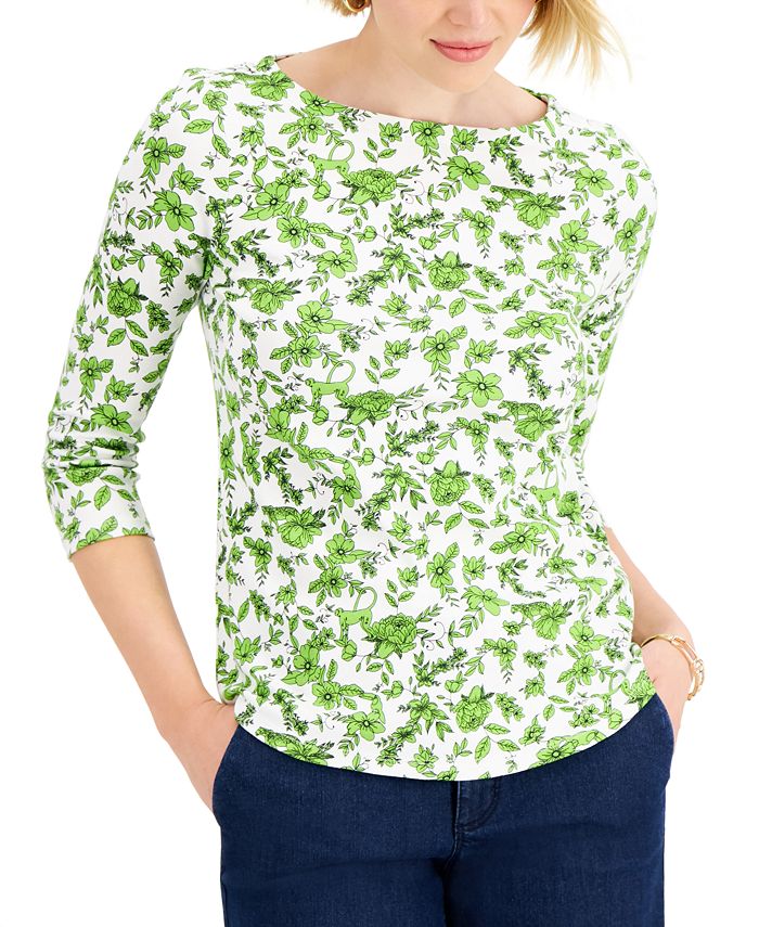 Charter Club Petite Cotton Floral-Print Top, Created for Macy's - Macy's