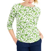 Charter Club Petite Cotton Floral-Print Top (Bright White/Green Combo)