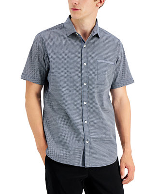 DKNY Men's Stanton Classic-Fit Stretch Geo Neat-Print Shirt - Macy's