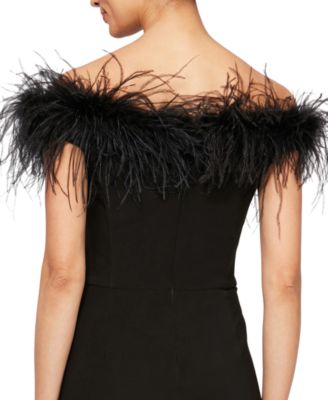 Faux-Feather Off-The-Shoulder Gown 