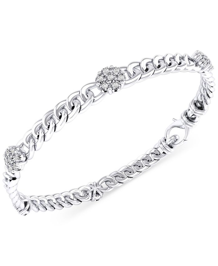 Macy's Diamond Cluster Flower Link Bracelet (1/4 ct. t.w.) in Sterling