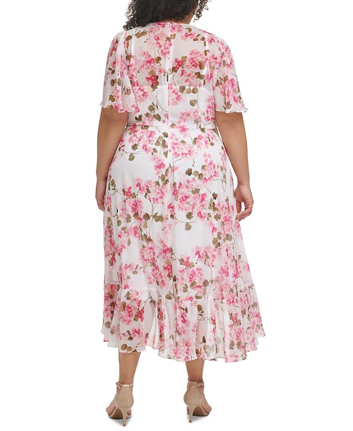 Calvin Klein Plus Size Floral-Print Asymmetrical Surplice Dress - Macy's