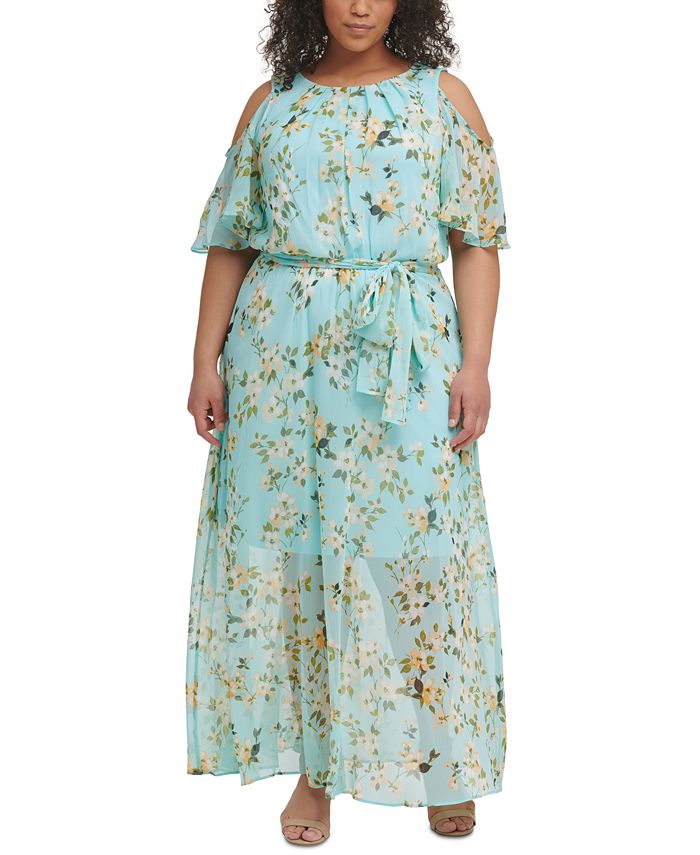 Calvin Klein Plus Size Cold-Shoulder Maxi Dress & Reviews - Dresses - Plus  Sizes - Macy's
