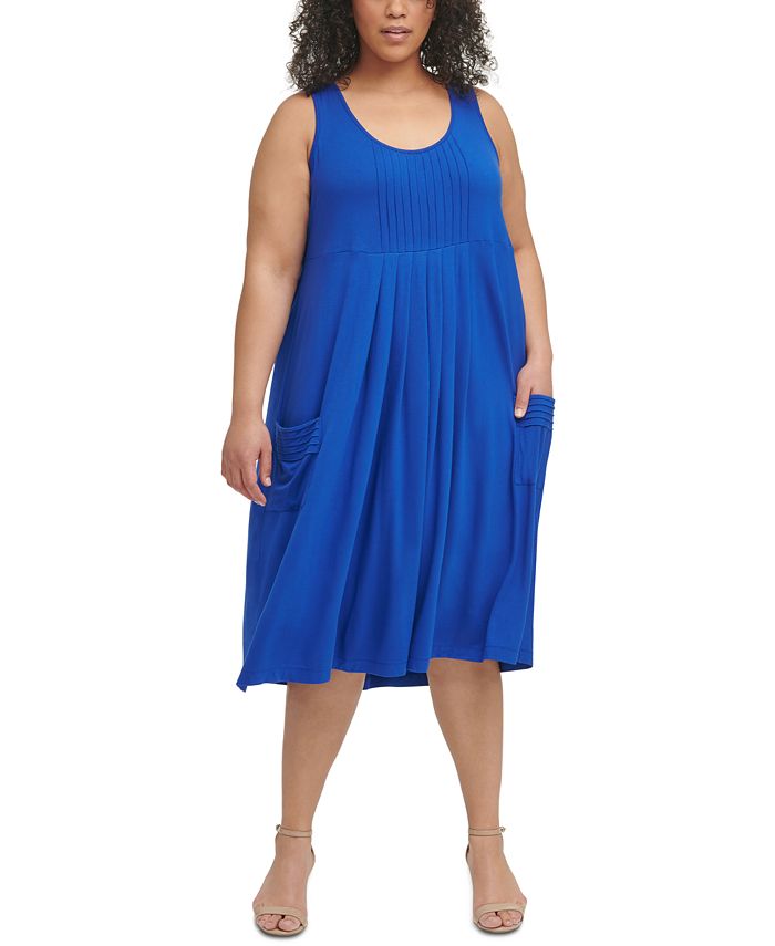 Calvin Klein Plus Size Solid Pleated ScoopNeck Dress Macy's