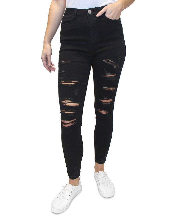 Almost Famous Juniors' Distressed High-Rise Skinny Jeans - Macy's