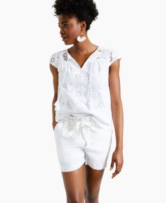 Charter Club Petite Cotton Eyelet Top, Created for Macy's - Macy's