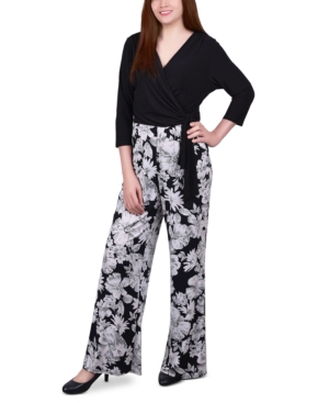 Ny Collection Petite Floral-print Jumpsuit In Black/ivory