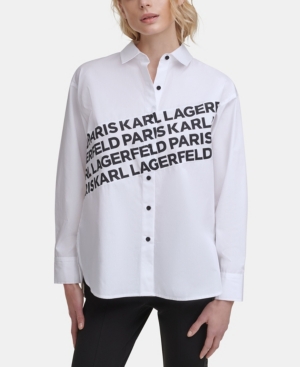 Karl Lagerfeld Women's Angled Logo Shirt In White