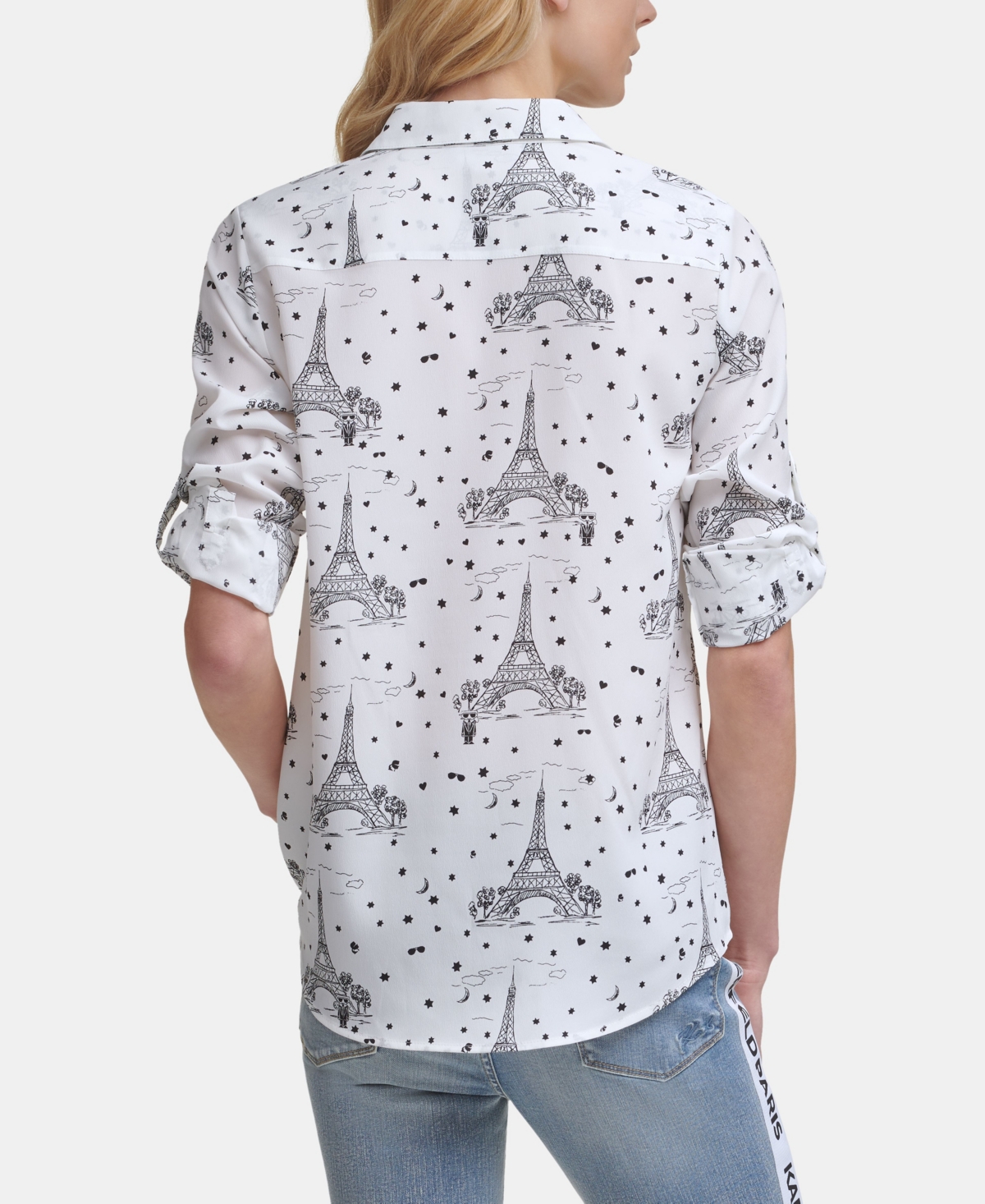Karl Lagerfeld Paris Women's Printed Whimsical Long Sleeve Top