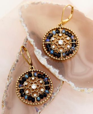 Gold-Tone Crystal & Bead Openwork Drop Earrings